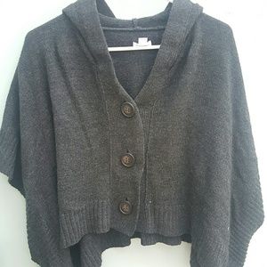 Hooded button down cape.